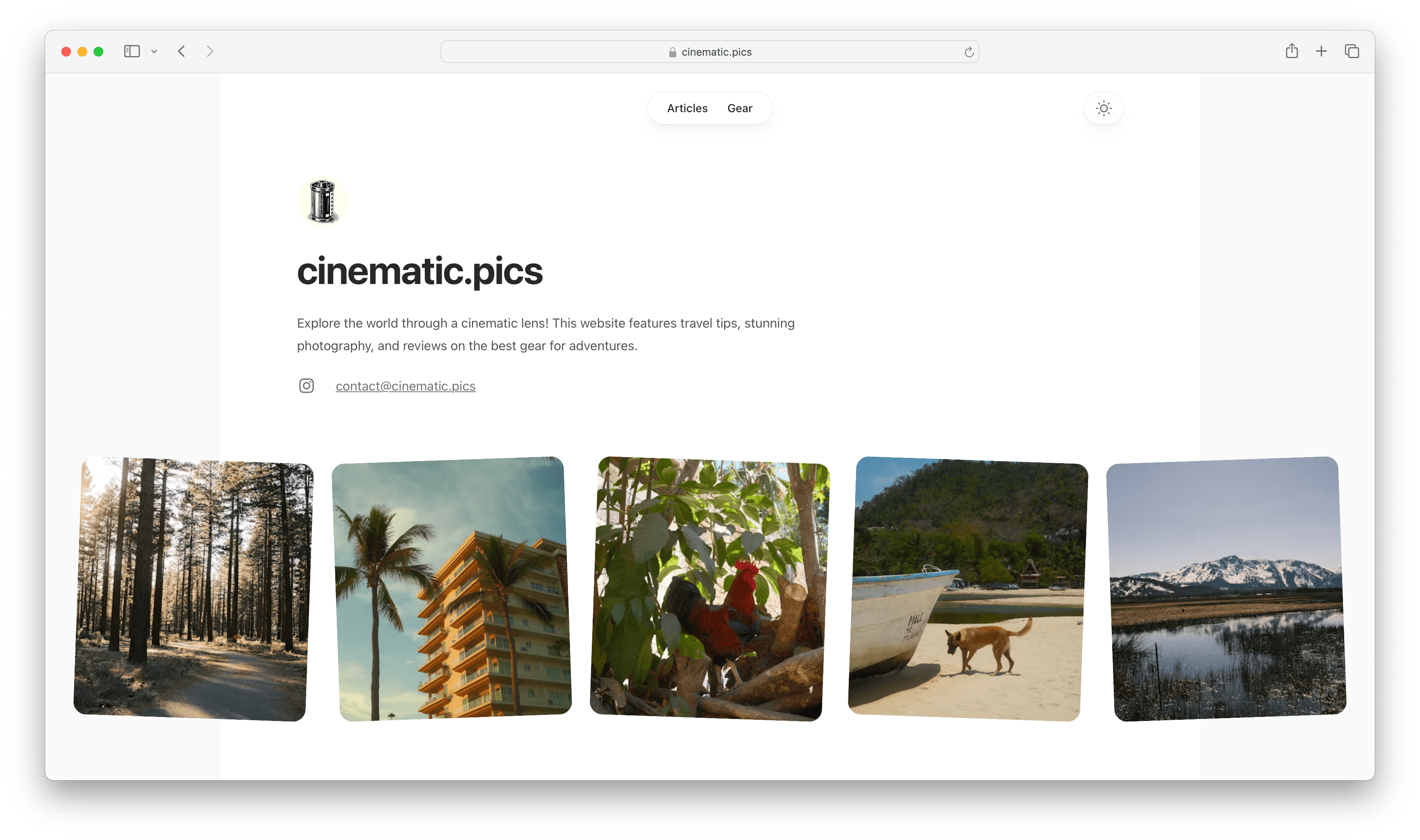 Screenshot of the design of this website, cinematic.pics