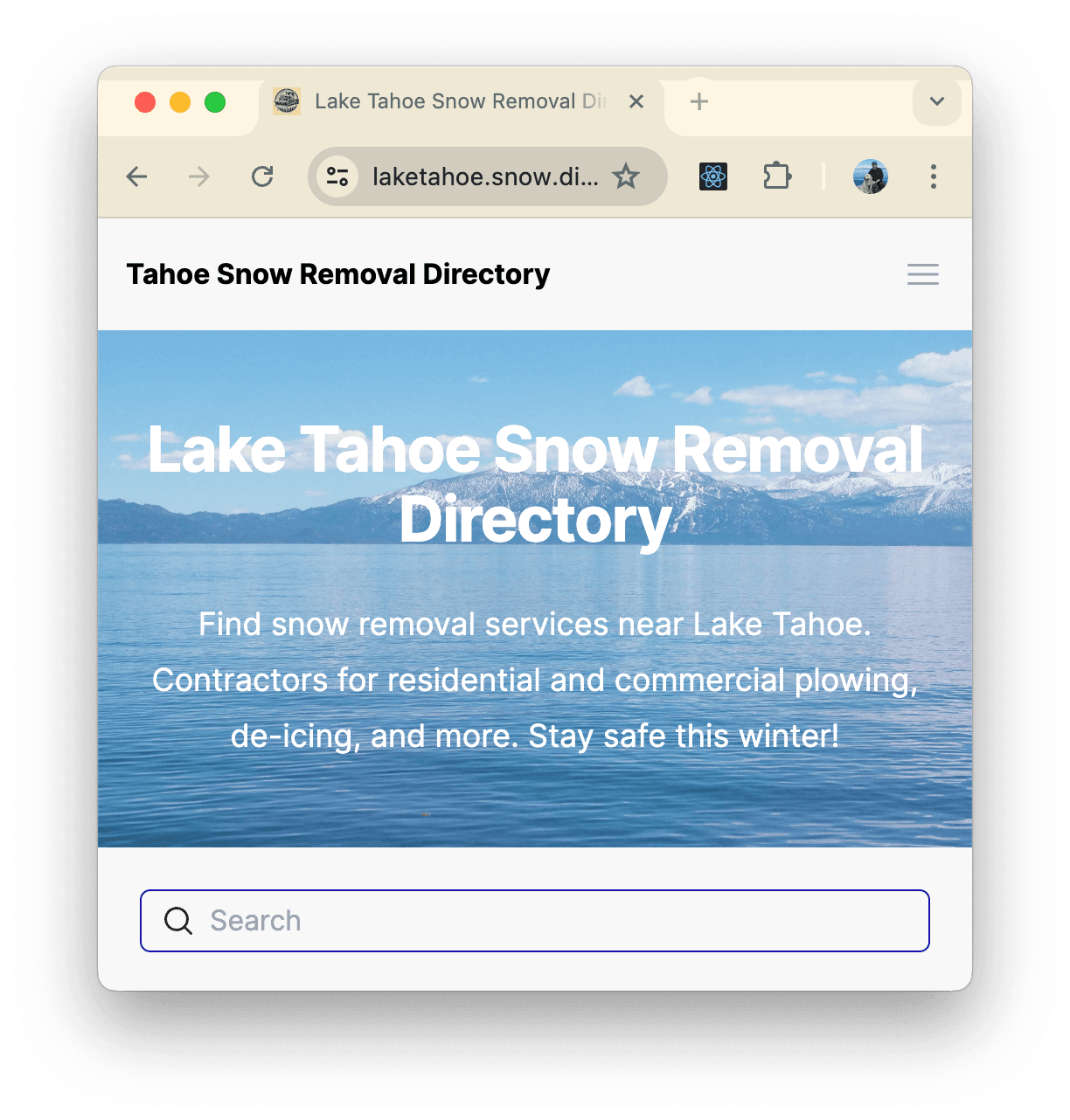 Screenshot of the design of this website, Lake Tahoe Snow Removal Directory